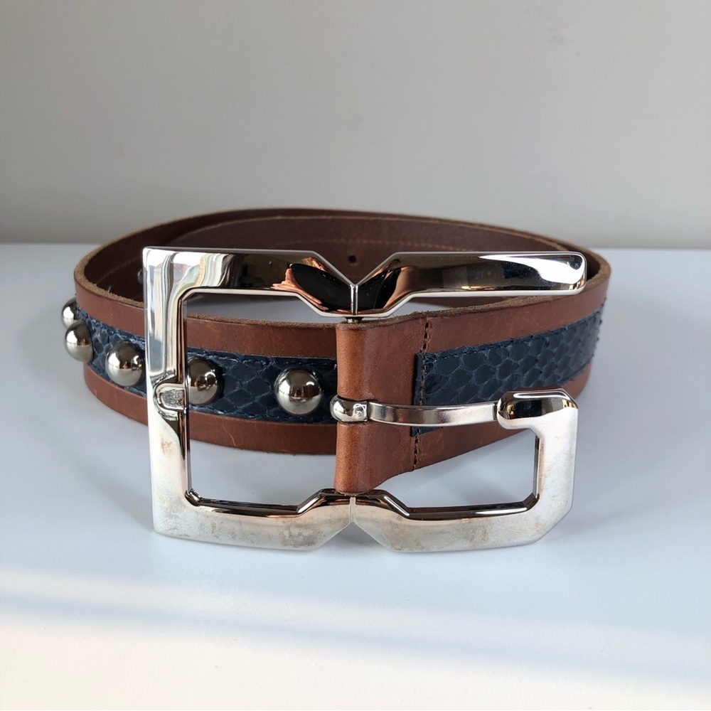 D&G Doce Gabbana Brown Leather Black Snake Silver Studs Silver DG Buckle 36